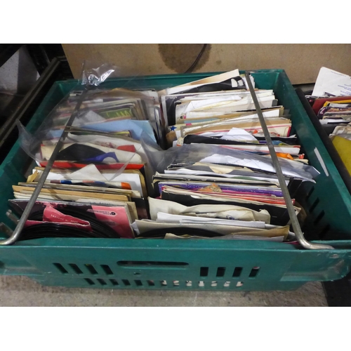 2127 - 2 boxes of singles, approximately 200 in total and a box of approximately 50 LPs