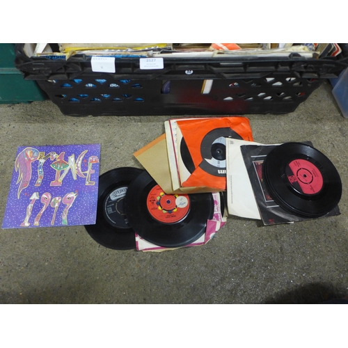 2127 - 2 boxes of singles, approximately 200 in total and a box of approximately 50 LPs