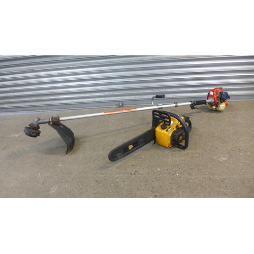 2146B - A JCB CS38 petrol chainsaw, no chain and a Mountfield Multi trim model 24 petrol strimmer   * Police... 