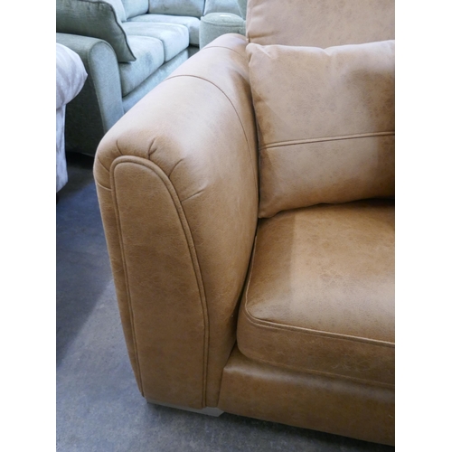 1452 - A tan Alcantara three seater sofa, brand new RRP £749