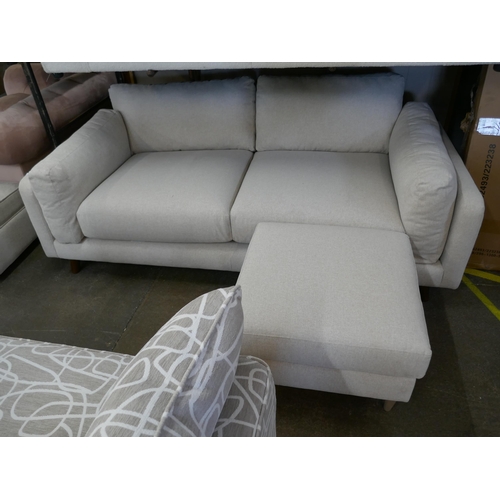 1458 - Oatmeal linen three seater sofa and footstool, brand new RRP £1099