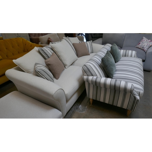 1463 - A calico three seater sofa with contrasting scatter cushions and a calico and olive three seater sof... 