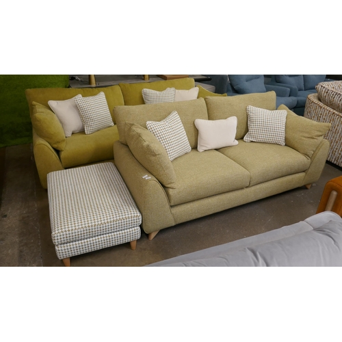 1468 - An apple green textured velvet four seater sofa, olive textured velvet three seater sofa and contras... 