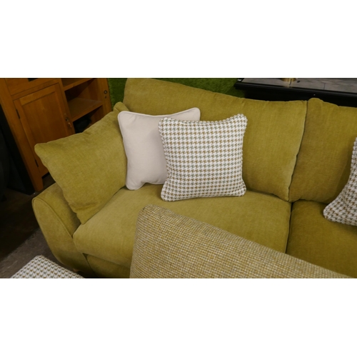 1468 - An apple green textured velvet four seater sofa, olive textured velvet three seater sofa and contras... 