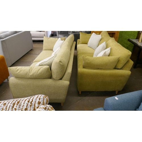 1468 - An apple green textured velvet four seater sofa, olive textured velvet three seater sofa and contras... 