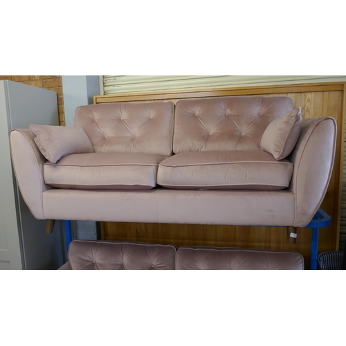 1483 - A pink velvet Hoxton three seater sofa, brand new RRP £799