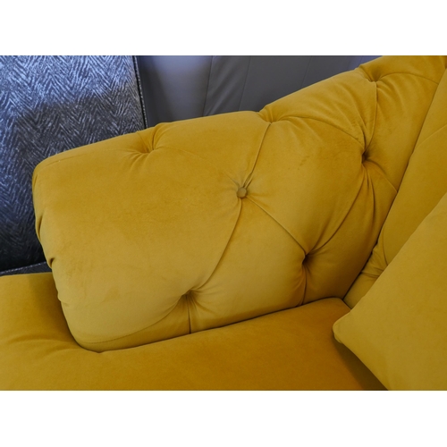 1488 - A gold velvet buttoned three seater sofa, brand new RRP £1399