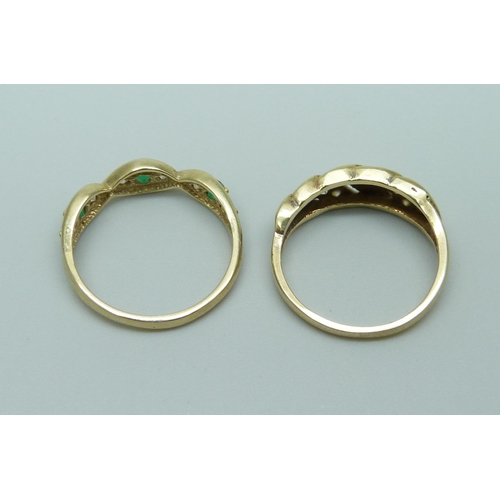 1001 - Two 9ct gold rings, 3.8g, L and N