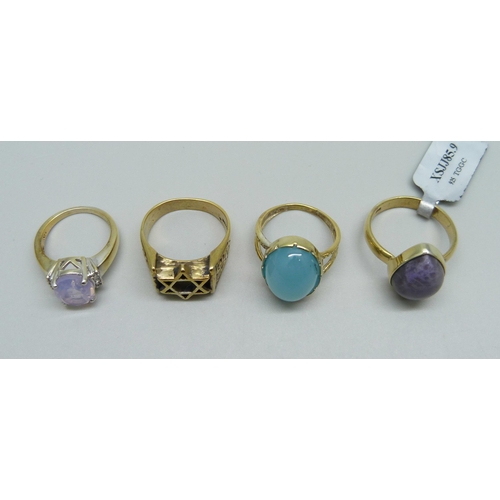 1022 - Four silver gem set rings, L, P, Q and S