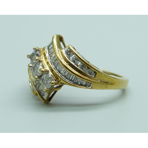 1029 - A 10k gold and diamond cocktail ring, 3.1g, N