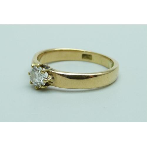 1034 - An 18ct gold diamond solitaire ring, approximately 0.30ct diamond weight, 3.4g, M