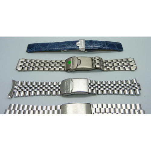 1052 - Seven Seiko wristwatch bracelets and a strap, (one lacking end piece)