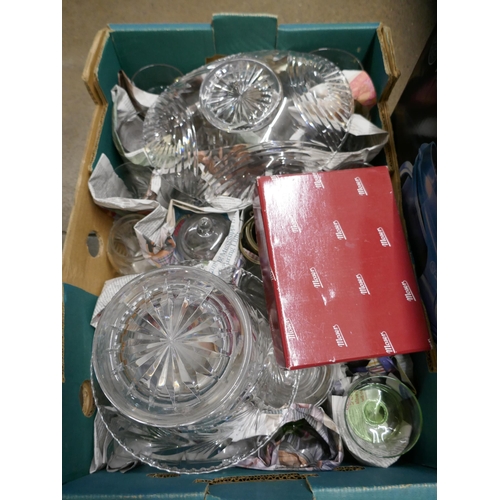 1092 - Three boxes of mixed glass, 19th Century glasses, decanters, vases, pitcher, etc. **PLEASE NOTE THIS... 