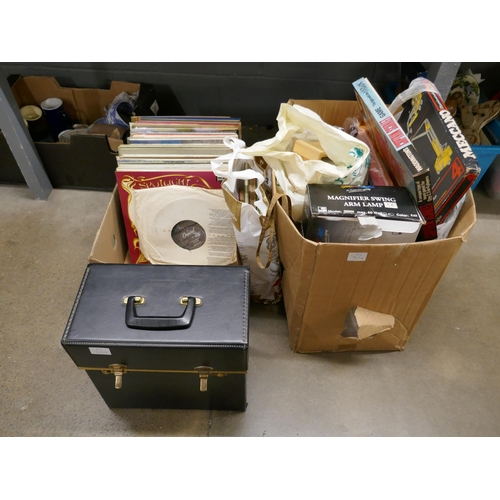 1114 - A box of classical /easy listening LP records and a box of vintage board games, including Captain Sc... 