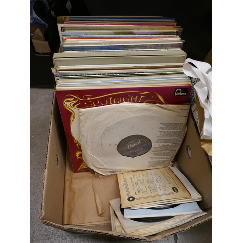 1114 - A box of classical /easy listening LP records and a box of vintage board games, including Captain Sc... 