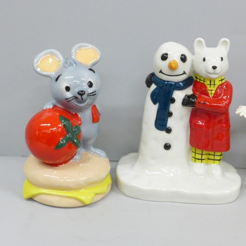 604 - A Wade Rupert and the Snowman, Royal Doulton Rupert, a/f, a Beswick Bill Badger and Tom and a Wade D... 