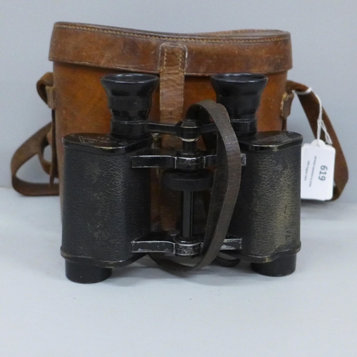 619 - A pair of German officers binoculars, by CP Goerz Berlin, leather case marked JHA Bastie