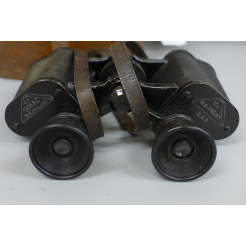 619 - A pair of German officers binoculars, by CP Goerz Berlin, leather case marked JHA Bastie