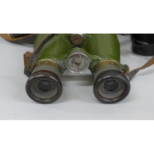 620 - A pair of CP Goerz Berlin binoculars, leather case marked Voigtlander Ian AC Haywood 1946 and a pair... 