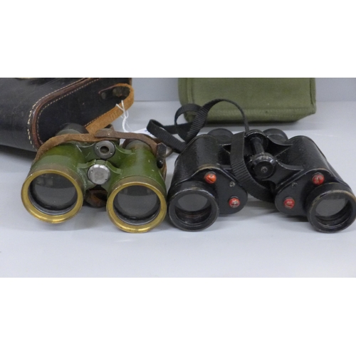 620 - A pair of CP Goerz Berlin binoculars, leather case marked Voigtlander Ian AC Haywood 1946 and a pair... 