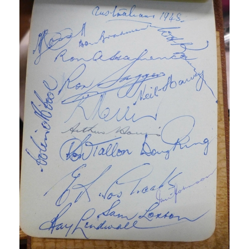 627 - Cricket; Don Bradman, an autograph album with mid 20th century cricket signatures including Australi... 