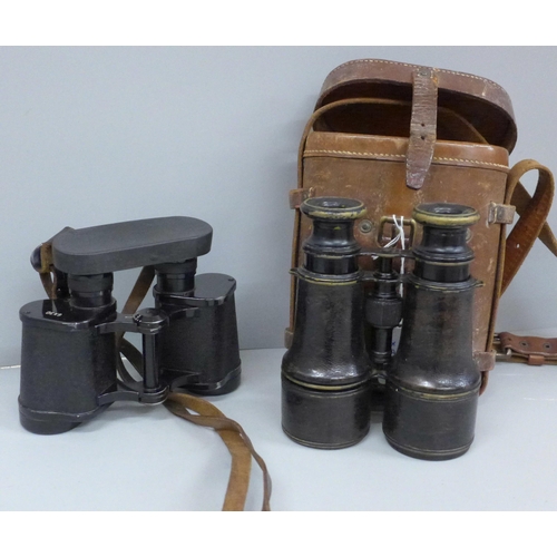 629 - A French pair of Lumiere Paris binoculars, cased and a pair of 6x30 binoculars