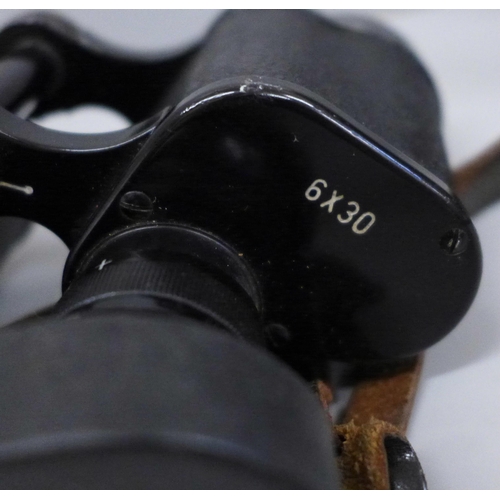 629 - A French pair of Lumiere Paris binoculars, cased and a pair of 6x30 binoculars