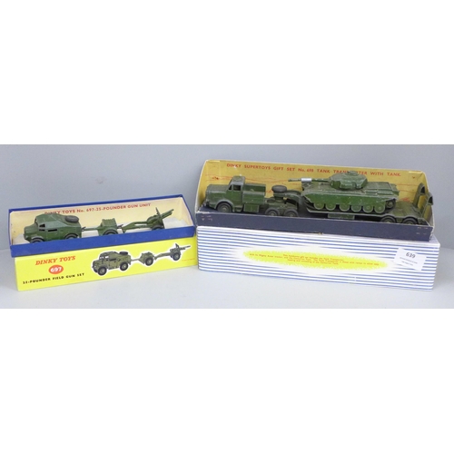 639 - Two Dinky Toys model vehicles - 698 Supertoys gift set, and 697 25-pounded field gun set (both repro... 