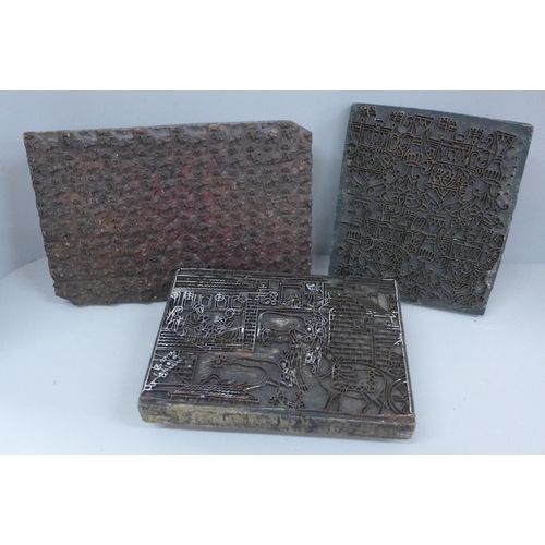 640 - Three Indian woodblock printing blocks