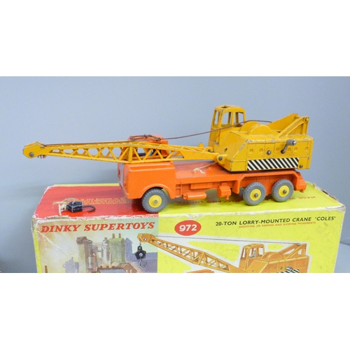 641 - A Dinky Supertoys 972 20 Ton lorry mounted crane, a 661 box and a Politoys Micro miniature Austin A/... 