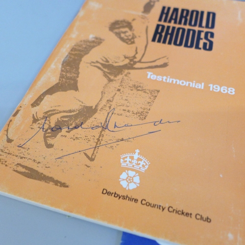 649 - A Sean Kelly autobiography, Hunger, signed and cricket programmes, one photo signed by Dennis Amiss