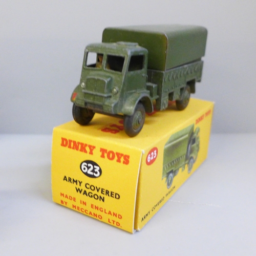 657 - Five original Dinky Toys military vehicles including, Ambulance, a 10-ton Army Truck, Austin Champ e... 