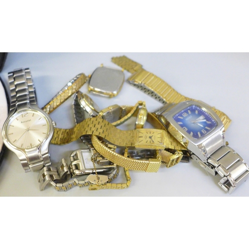 659 - A case of costume jewellery and wristwatches including lady's Seiko and Rotary