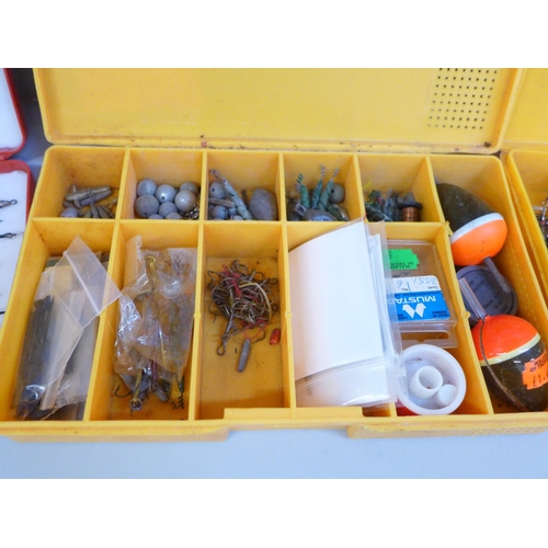 671 - A case of fishing lures, a case of weights, swivels and a case of hooks