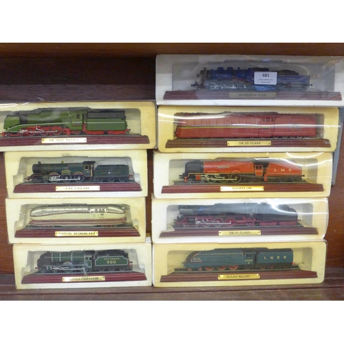 681 - Nine model locomotives for display purposes, boxed