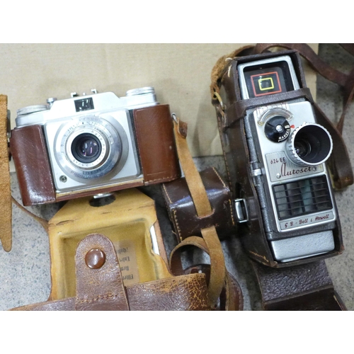 710 - Vintage cameras and projectors, Agfa Silette Prontor, Sankyo EM Super 8, Kodak Brownie 8 and Bell & ... 