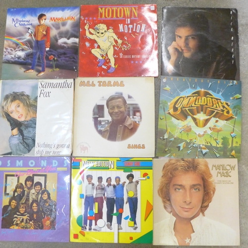 723 - A box of LP records 1970s and 1980s including Marillion, Olivia Newton John, etc., approximately six... 