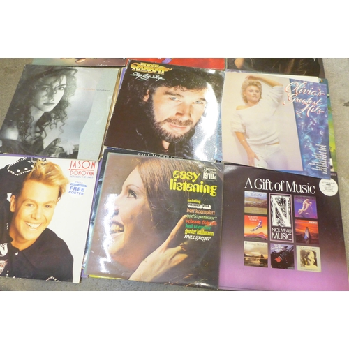 723 - A box of LP records 1970s and 1980s including Marillion, Olivia Newton John, etc., approximately six... 