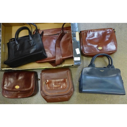 727 - Six bags/handbags, three Bridge, two Radley and one Sacco