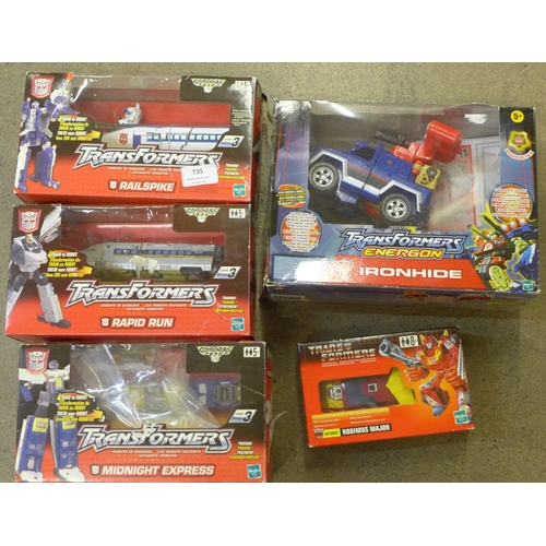 735 - Five Transformers by Hasbro, boxed