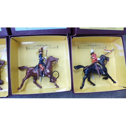 742 - Britains Toys comprising 9th/12th Royal Lancers, numbered 2499/5000, 8820 x 3 11th Hussars - 8819 16... 