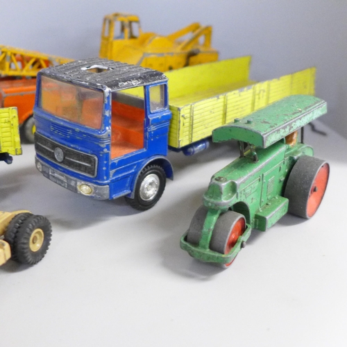 748 - A collection of playworn Dinky Supertoys including Foden, 20 Ton Crane Mercedes Benz LP 1920