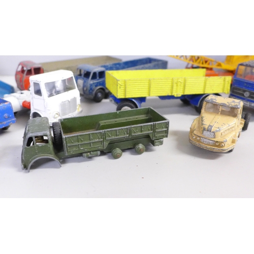 748 - A collection of playworn Dinky Supertoys including Foden, 20 Ton Crane Mercedes Benz LP 1920