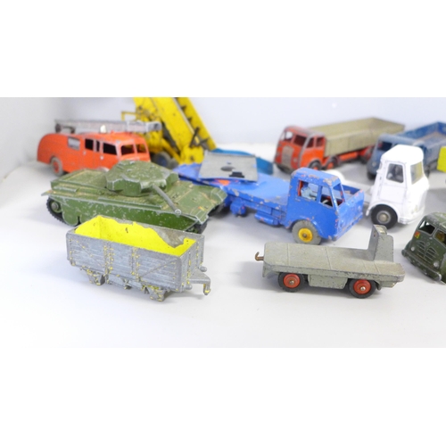 748 - A collection of playworn Dinky Supertoys including Foden, 20 Ton Crane Mercedes Benz LP 1920