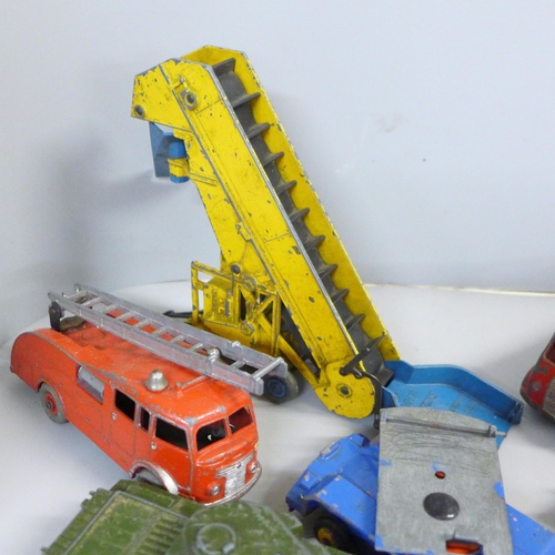 748 - A collection of playworn Dinky Supertoys including Foden, 20 Ton Crane Mercedes Benz LP 1920