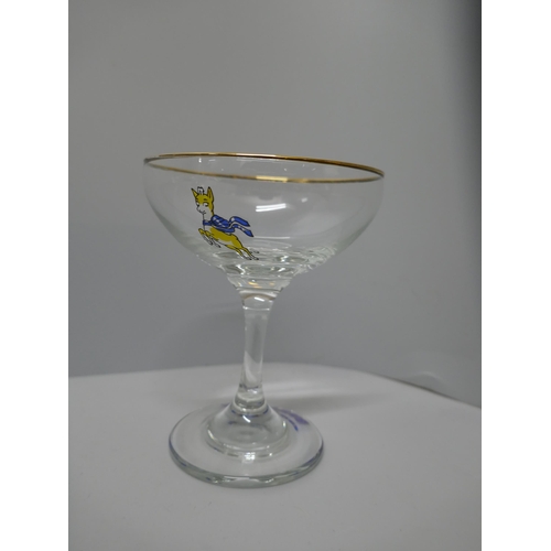 780 - Eight Babycham glasses including 60th anniversary glass, a ceramic Babycham figure, glass Bamble and... 