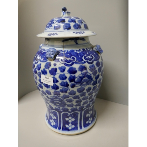 786 - A Chinese blue and white ginger jar and lidded vase, both repaired