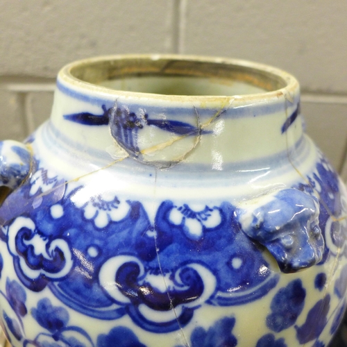 786 - A Chinese blue and white ginger jar and lidded vase, both repaired