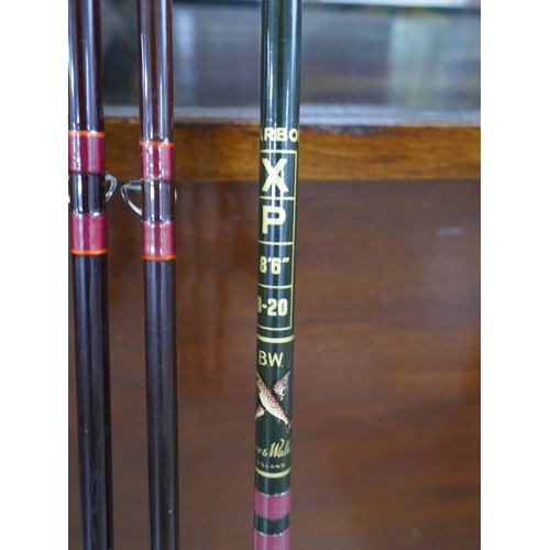 799 - A Bruce & Walker fishing rod with two Hardy fishing rods, both #819 De Luxe 290cm, one numbered GG46... 