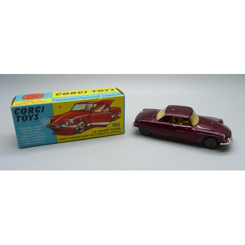 815 - A Corgi Toys 259 Le-Dandy Coupe, maroon body, yellow interior, chrome trim, boxed